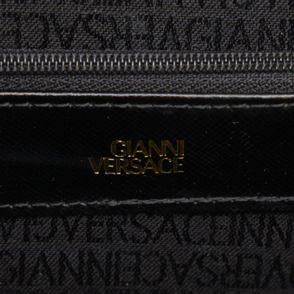 Versace Sunburst Gold Hardware Handbag Vanity Bag Black Enamel Leather - Picture 9 of 10